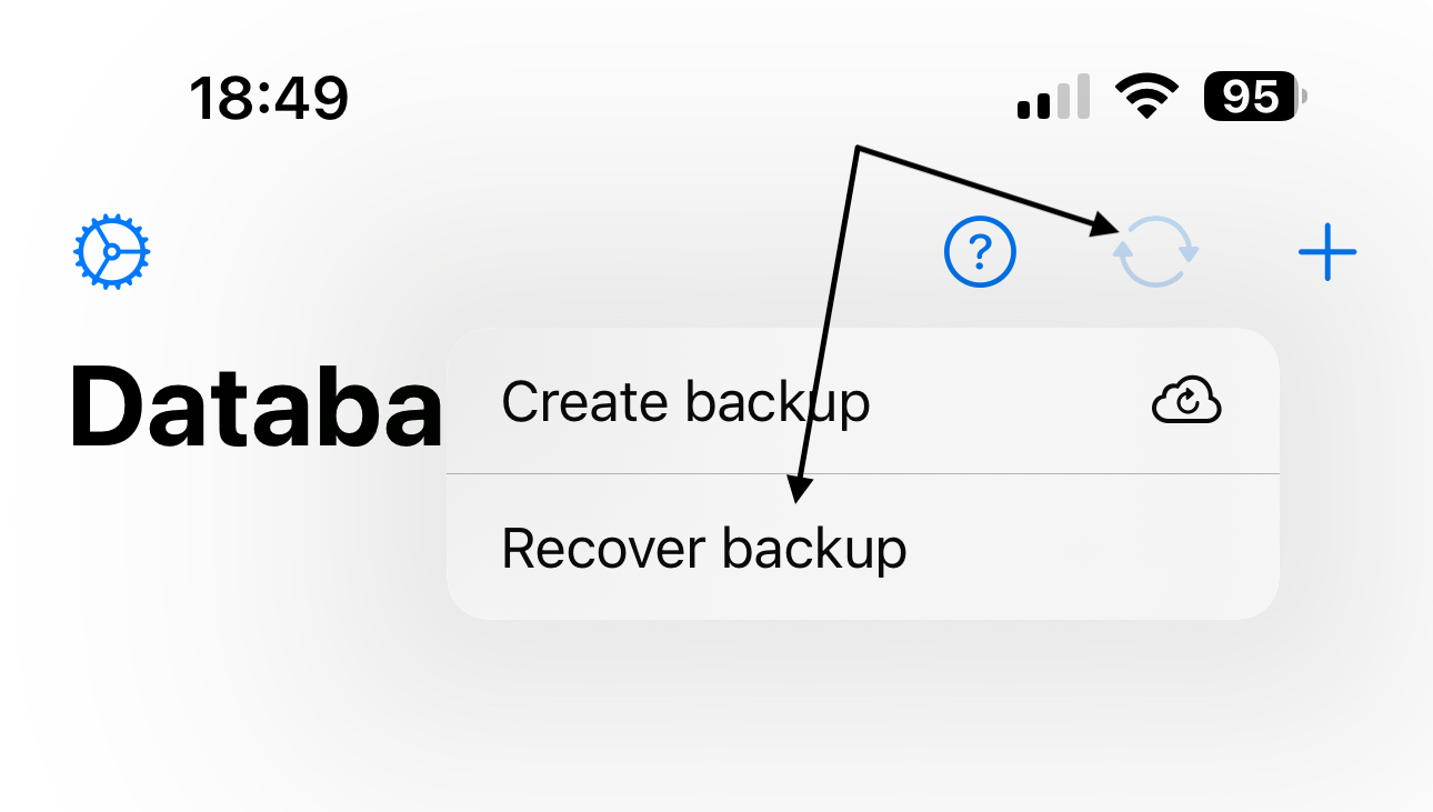 Database restore screen