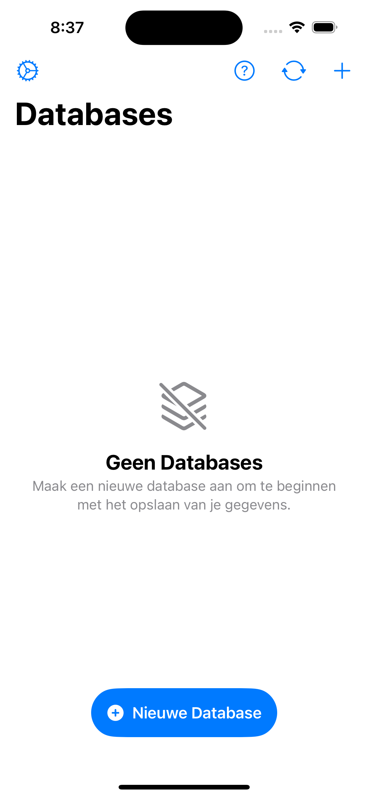 Template selectie scherm